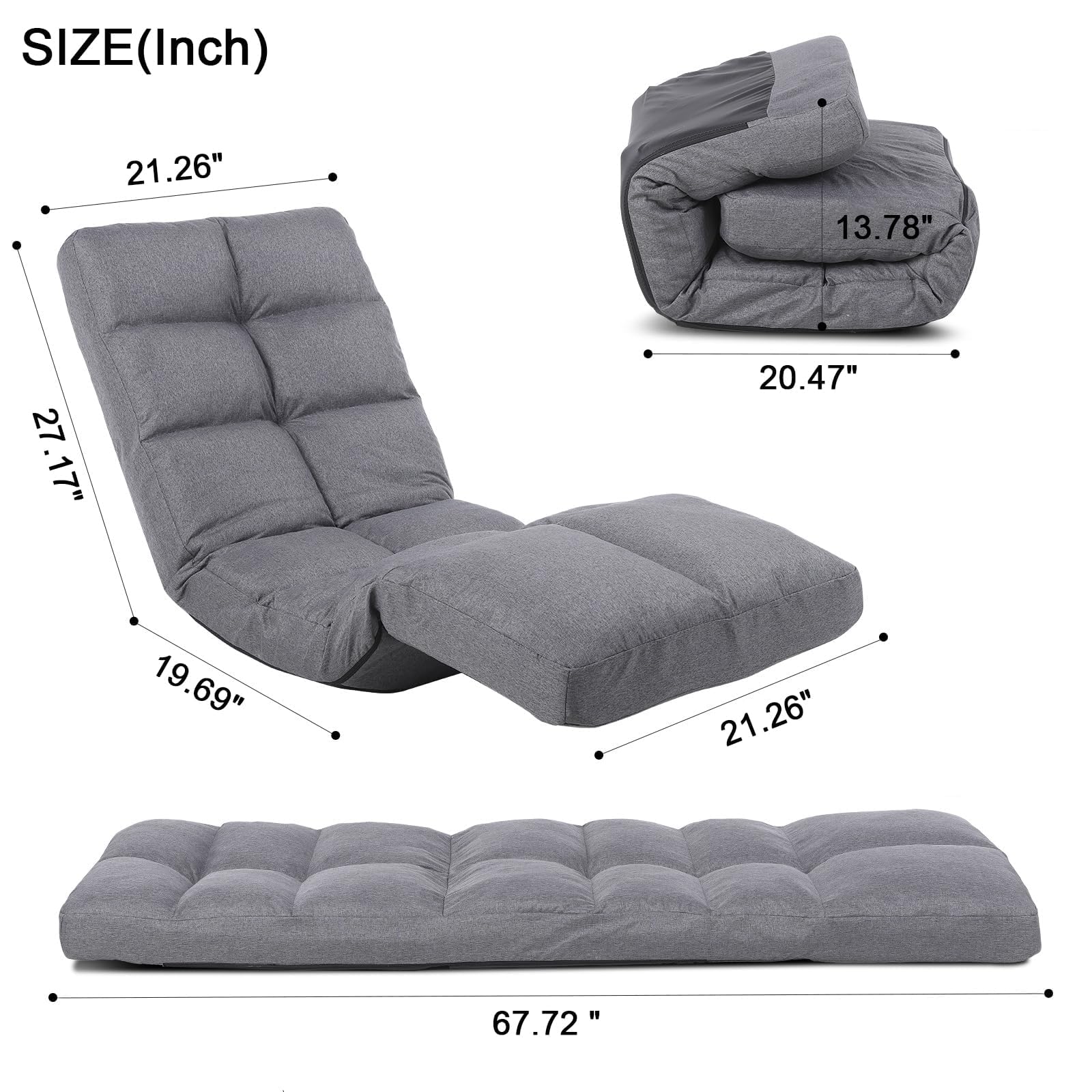 Floor Chair with Footrest Adjustable Backrest with 14 Positions Footrest 5-Position Adjustment Foldable Floor Gaming Chair for Easy Storage Linen Fabirc Chaise Lounge