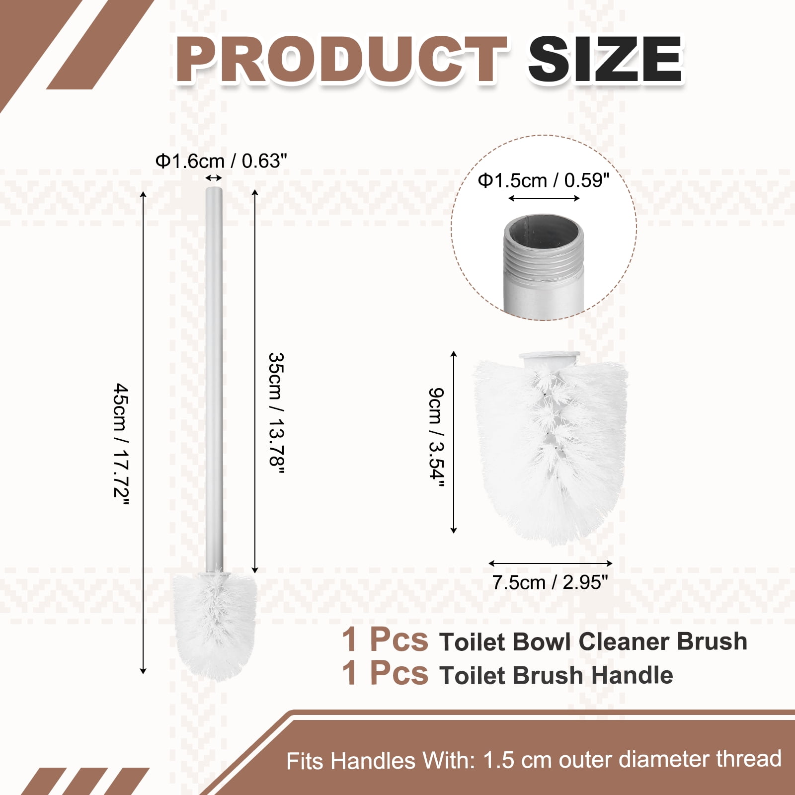 Uxcell Toilet Brush Set Replacement Head, 13.8 Inch Toilet Brush Refills with Handle, Bathroom Cleaning Tool for Home, White