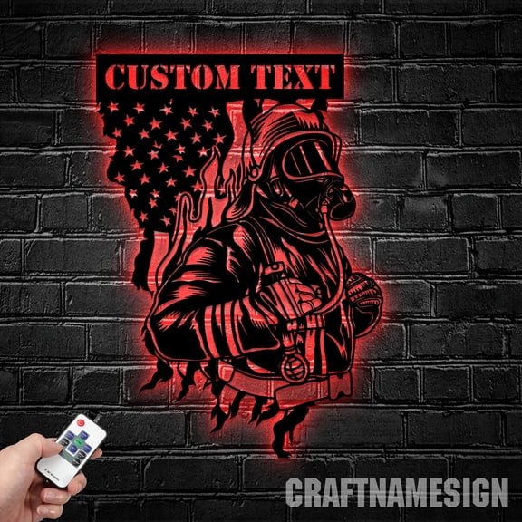 Craftnamesign Custom Firefighter Metal Wall Art LED Light, Firefighter Sign, Firefighter Gifts