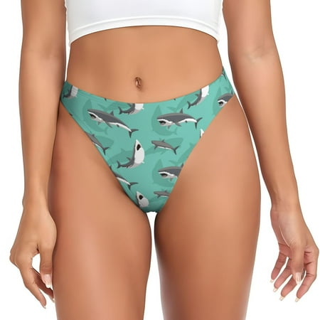 Qokaie Great White Shark Printed Women s Cotton Thong Underwear  Sexy Breathable Panties G-string-3X-Large