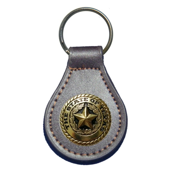 Gold Texas State Seal leather key fob or keychain Brown