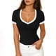 thumbnail image 2 of Camisas de Manga Corta para las Mujeres Blusas Casuales Cuello en V Color Sólido Plisado Primavera, 2 of 6