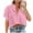 Pink, variant on Womens Linen Cropped Shirt Casual V Neck Collared Button Down Shirts Solid Short Sleeve Blouse Tops Summer Beach Tops