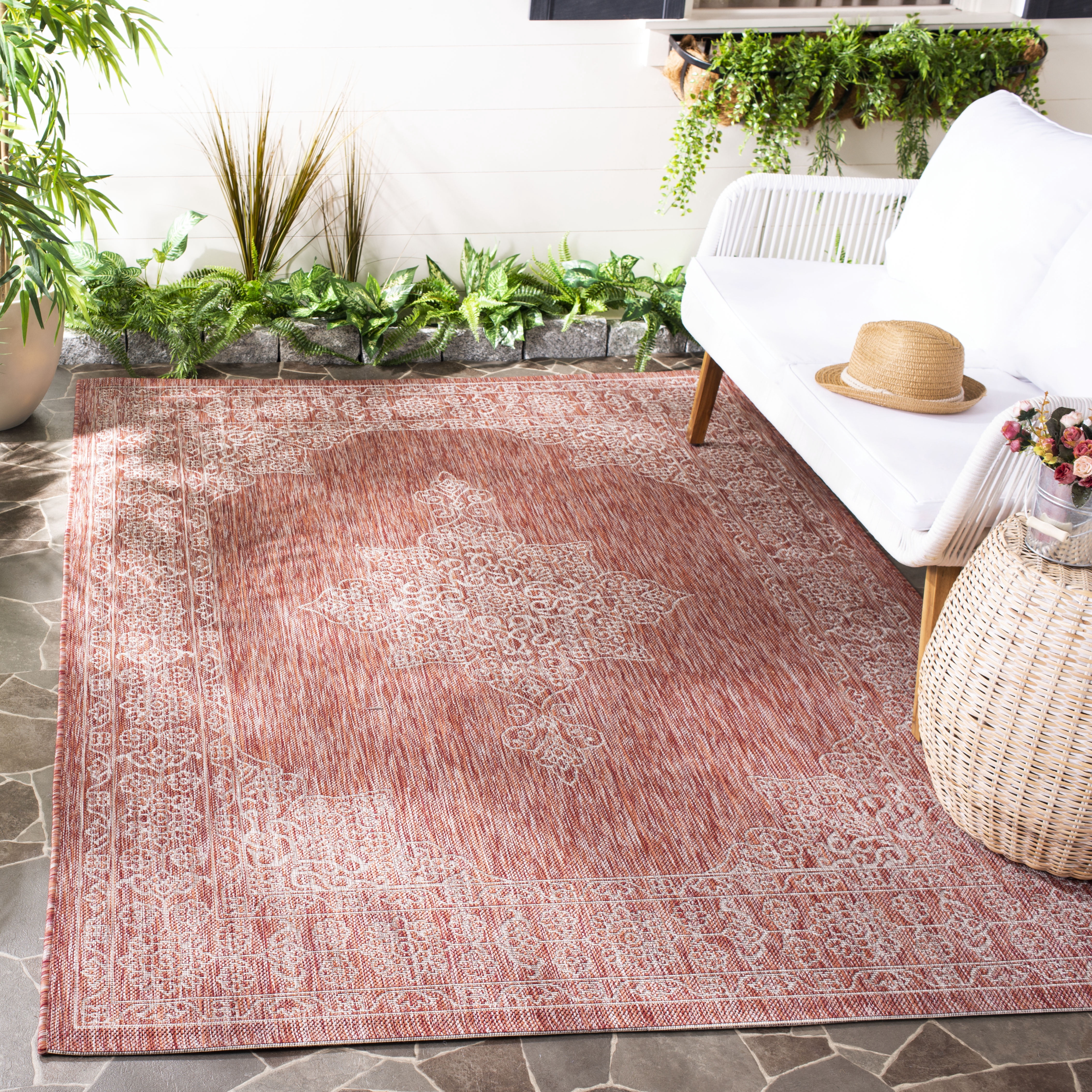 Safavieh Courtyard Delbet Medallion Indoor/Outdoor Area Rug, Rust/Ivory, 4' x 5'7"
