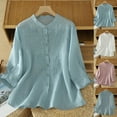 thumbnail image 2 of ShiShine Women's 3/4 Length Sleeve Shirt Loose Tshirt Casual Embroidery Blouse Button Down Collar Tops, 2 of 9