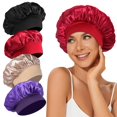 thumbnail image 6 of 6pcs Silk & Satin Bonnets for Women/Men , Extra Wide Band Hair Wrap Cap for Curly & Natural Hair , Sleeping & Shower Protection, 6 of 6