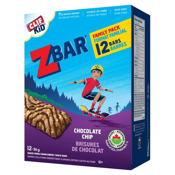 12ct Clif Kid Zbar Chocolate Chip Organic Energy Bar, 12X36GR