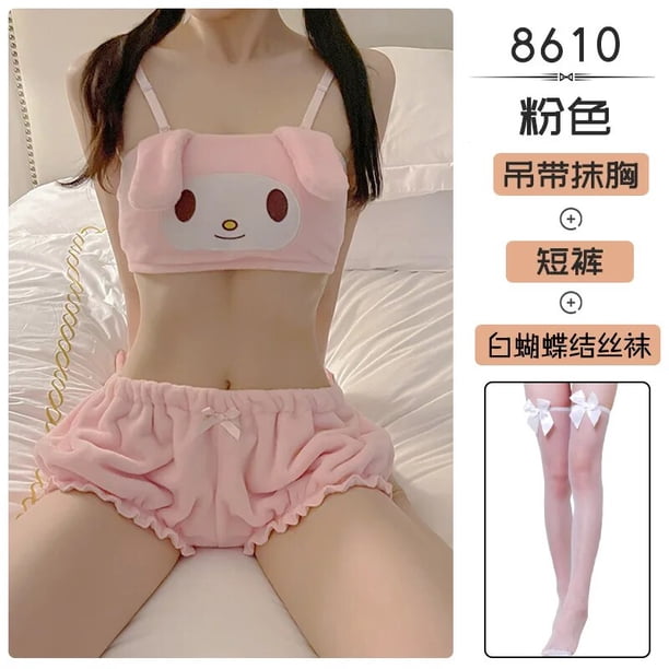 Conjunto de pijama de dibujos animados Kawaii Sanrio, Mymelody, Kuromi, Cinnamoroll, sujetador, pequeño Diablo, ropa Sexy para el hogar, pijamas para niñas