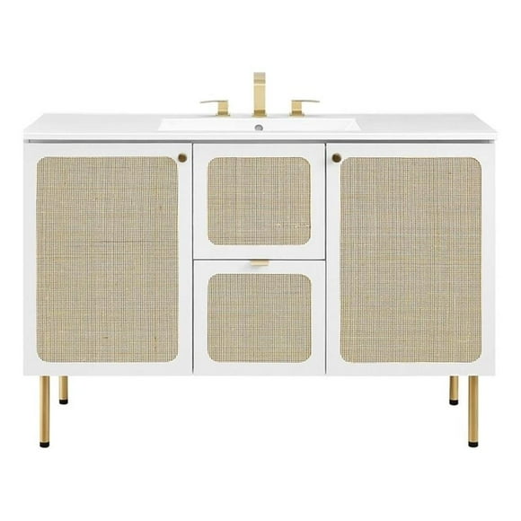 Pemberly Row 48" Single Sink Wood & Metal Bathroom Vanity in White