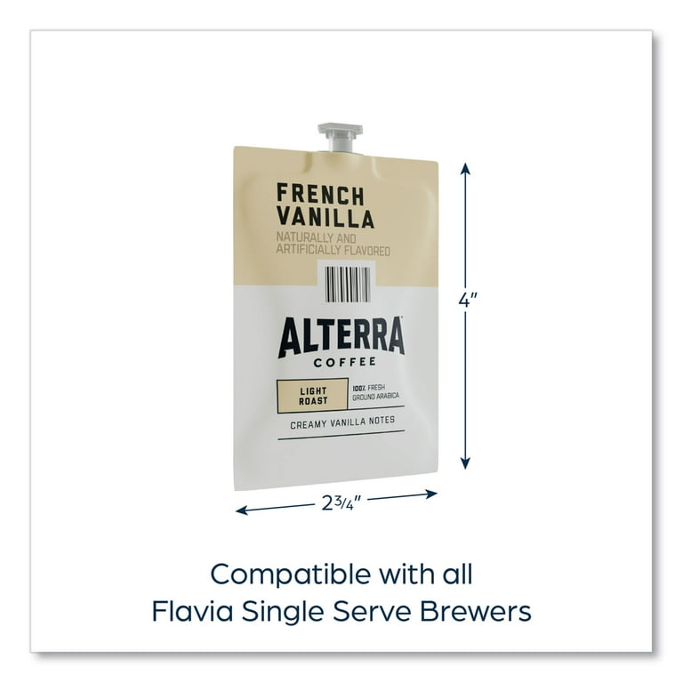 Alterra French Vanilla Coffee Freshpack, French Vanilla, 0.23 oz Pouch, 100/Carton Alterra French Vanilla Coffee Freshpack, French Vanilla, 0.23 oz Pouch, 100/Carton