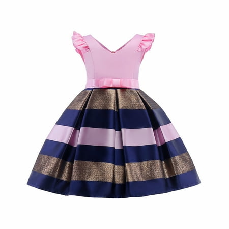 

KIMI BEAR Toddler Baby Girls Dresses 3T Girls Little Princess Style Clothes 4T Girls Christmas Striped Stitching Dress Pink