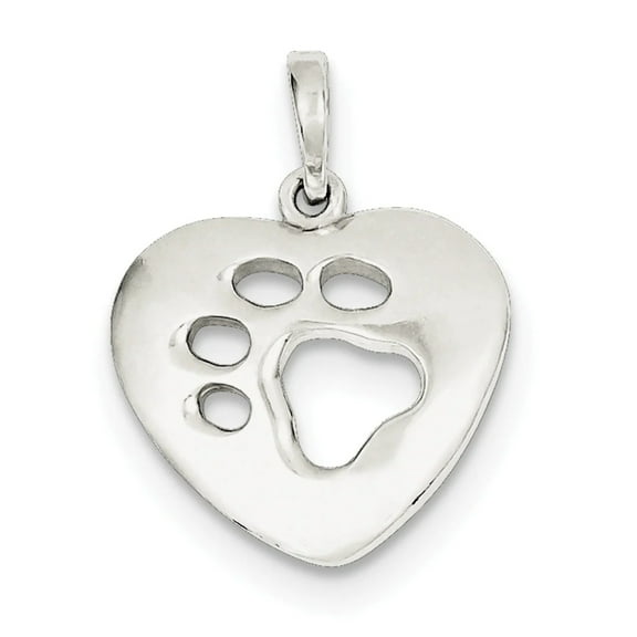 Sterling Silver Polished Heart with Paw Print Pendant, Pendants for Necklace