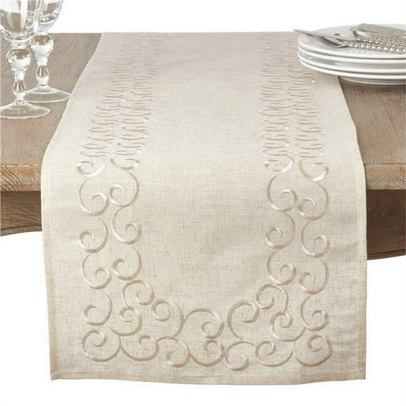 16 x 120 in. Embroidered Design Linen Blend Oblong Table Runner