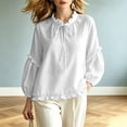 thumbnail image 4 of Lenpel Womens Fall Tops Casual Crew Neck Balloon Long Sleeve Blouses Oversized Fashion Ruffle Trim Tie Front Shirts, 4 of 4