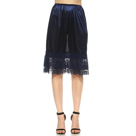Lace Satin Half Slip - Women's Long Double Layered Lace Satin Skirt Extender Underskirt Half Slip