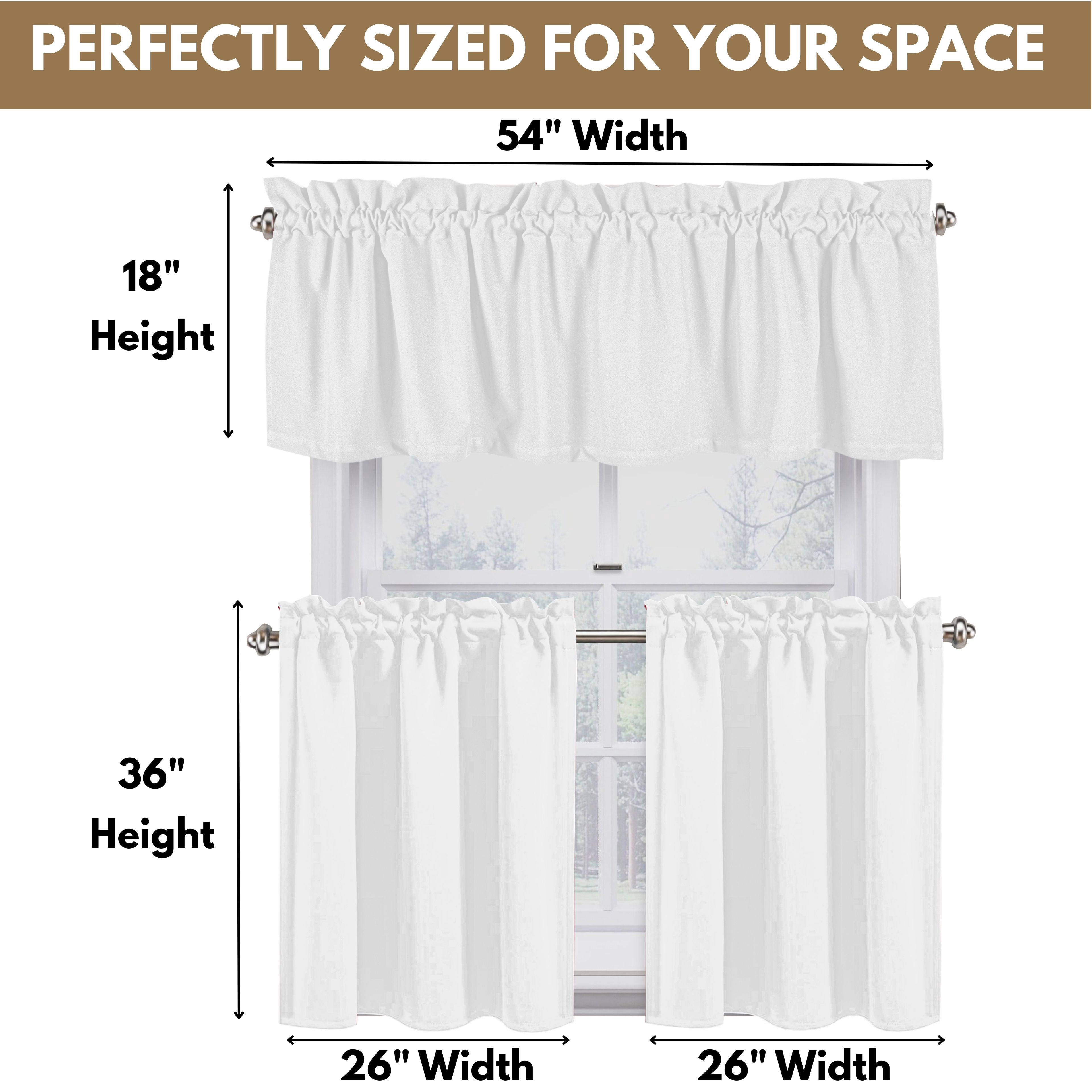 Native Fab 100% Cotton Kitchen Window Curtain Tiers Valance Set - Rod Pocket Style 3 Piece - White