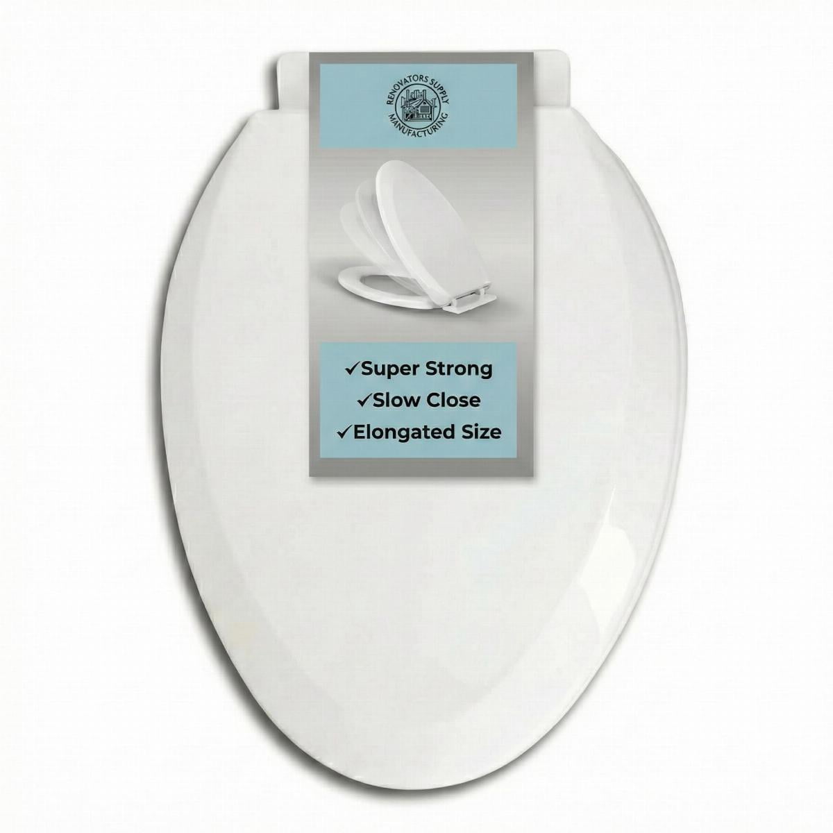 White Slow Close Elongated Toilet Seat Plastic No Slam Oval Toilet Seat w/No Slip White Bumpers 18"x13.5'' Renovator's Supply