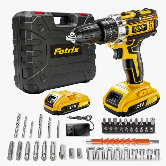 21V Cordless Drill, 1 Speed, Keyless 3/8" Chase Drill with LED Light, Equipped, one battery&plastic case packaging