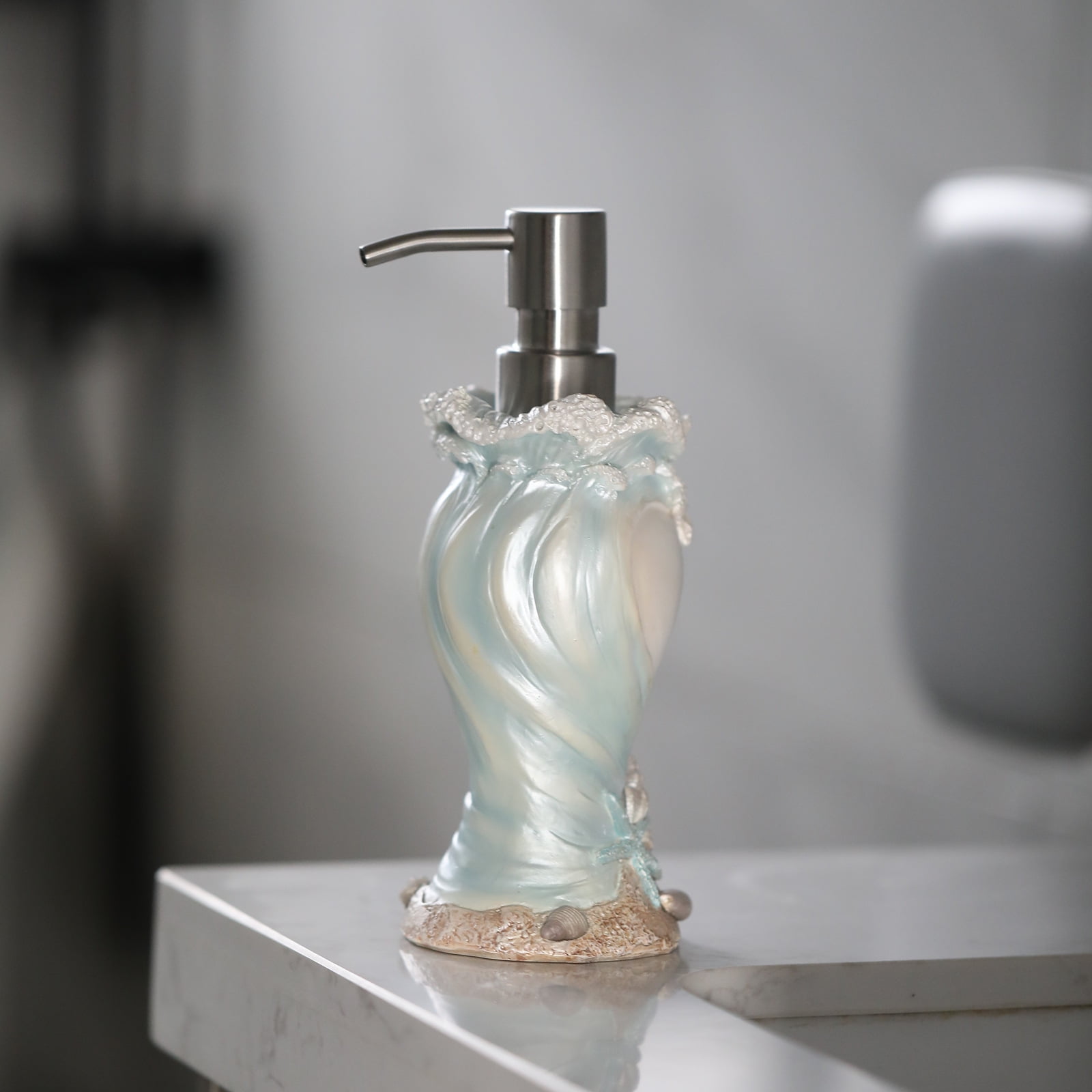 WiMifar Soft Touch Resin Sea Wave Nautical Sea Wave Soap Dispenser, 7 oz, Free Standing