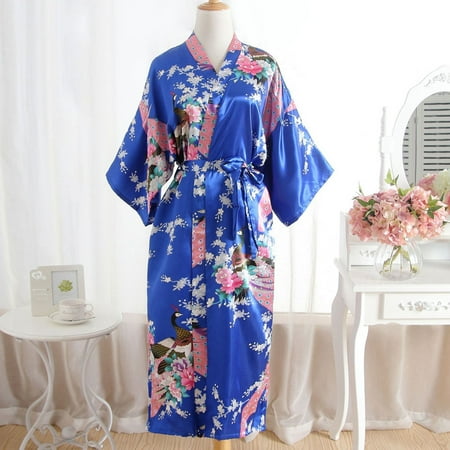 Hot Sale!! Satin Robes for Women 2025 Trendy Dressing Lingerie Gown Women Print Bath Nightdress Robe Blue One Size