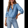 thumbnail image 3 of Blusa Vaquera Informal de Larga con Cuello en V y Botones para Mujer Azul Oscuro L, 3 of 10