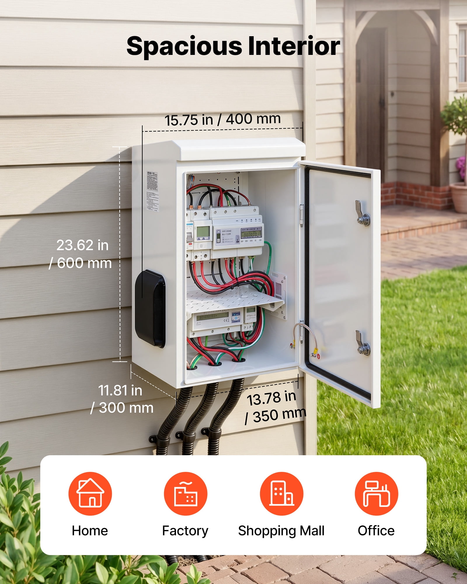 VEVOR Outdoor Electrical Box, Cold-Rolled Steel, Electrical Junction Box with Thermostat and Fan, Rain Hood, Ventilated Design, IP65 Waterproof Hinged Enclosure, Wall/Pole Mounted, 24 x 16 x 12 in