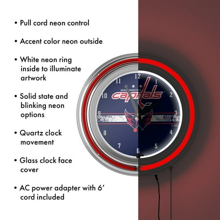 Washington Capitals NHL Chrome Double Ring Neon Clock - Red, Navy, White