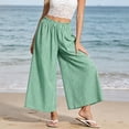 thumbnail image 7 of Admvng Women's Striped Wide Leg Elastic High Waist Pockets Culottes Copped Pants, 7 of 7