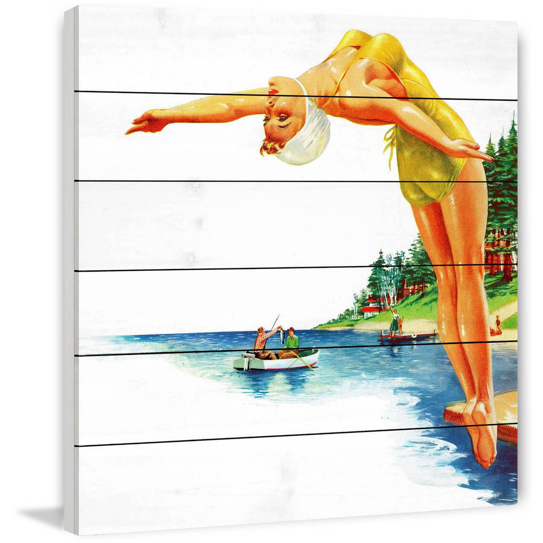 "Backwards Dive" Painting Print on White Wood