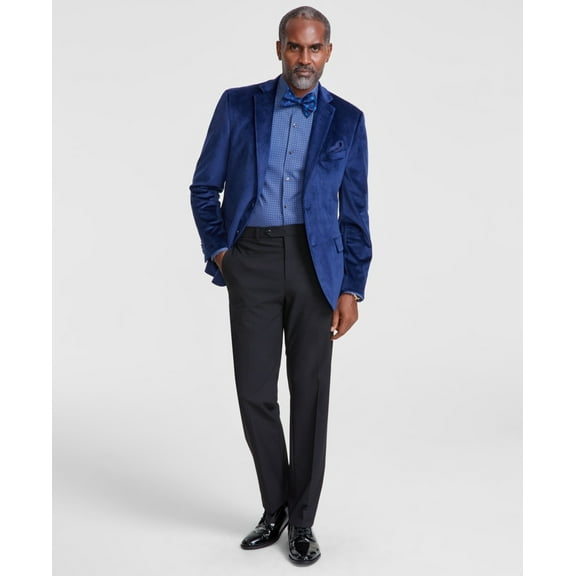 Alfani Mens Slim fit Velvet Sport Coat Blazer 42 L Navy Blue Solid