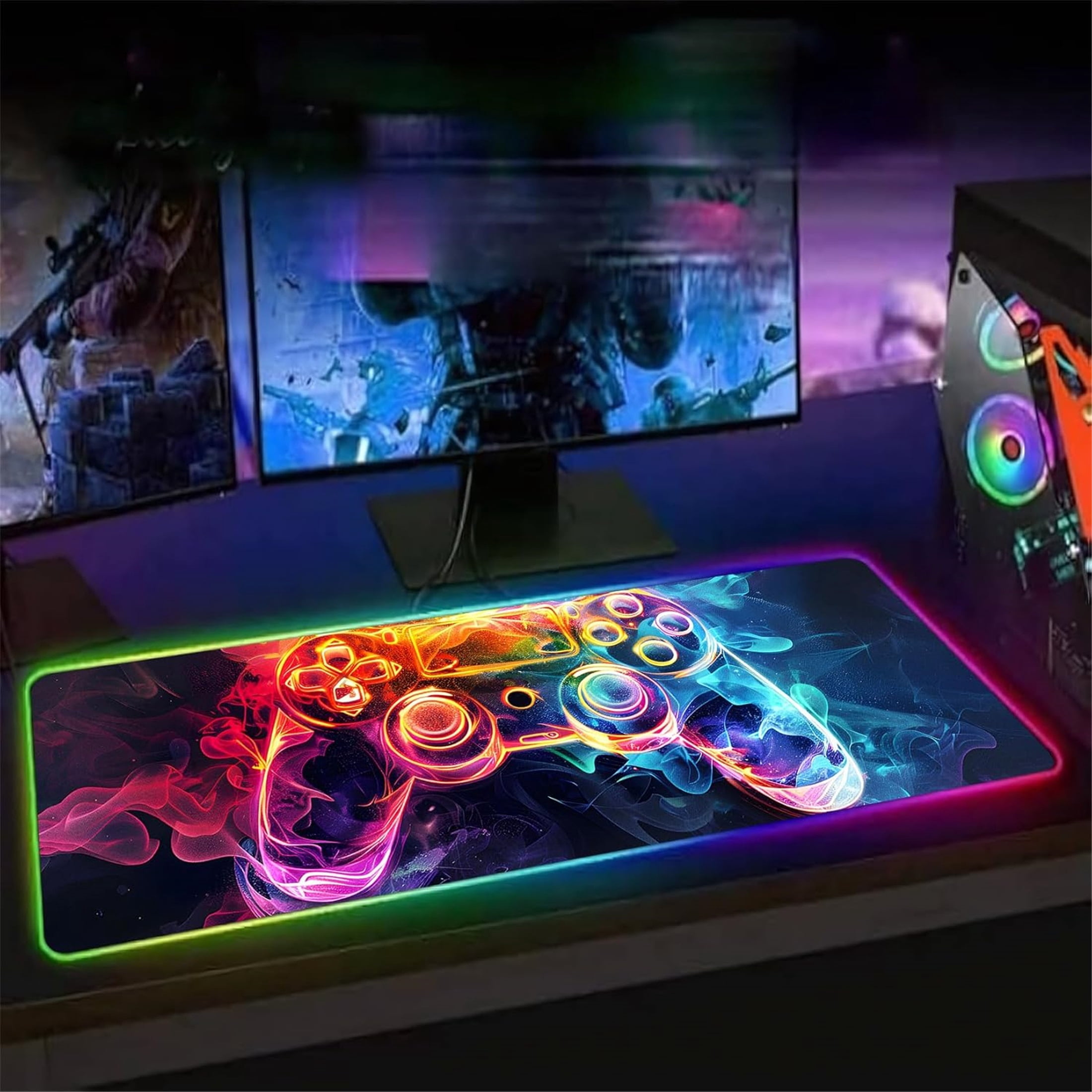 XL Led Gaming Mouse Pad with 14 Light Modes - Light Up Gamer Mouse Pad,31.5 x 11.8in Non-Slip Gamepad Style RGB Large Gamer Mousepad,Black Long Glowing Gaming Accessories for Desk,Waterproof
