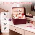 thumbnail image 4 of Double Layer Travel Makeup Bag, Large Capacity Zippered Cosmetic Organizer with Removable Liner, Waterproof PU Leather Toiletry Bag, Portable Cosmetic Case for Skincare Brushes Accessories, 4 of 8