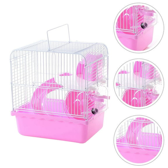 FOMIYES 1Pc Pink Small Pet House Two Layer Hamster Cage Stylish Air Circulation Design