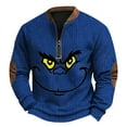 thumbnail image 2 of Mens Christmas Sweater Zip Up Sweatshirts Vintage Knit Graphic Sweatshirt Xmas Stand Collar Pullover 01-Blue XXL, 2 of 4