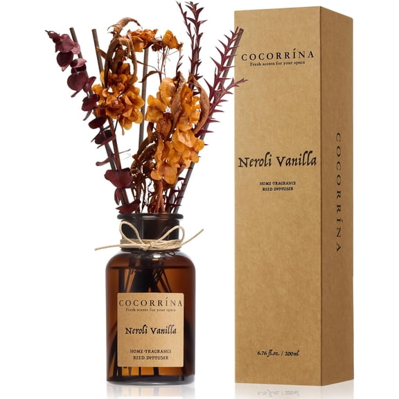 Cocorrína Reed Diffuser Set with Real Preserved Flowers, 6.7oz Neroli Vanilla Scented Oil Diffuser & Sticks, Long Lasting Home Fragrance for Bathroom & Bedroom, Aesthetic Decor Gift