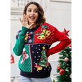 thumbnail image 5 of Women's Christmas Tree Snowflake Knitted Sweaters Long Sleeve Crew Neck Embroidery Pullover Knitwear Winter Tops Clothes, 5 of 6