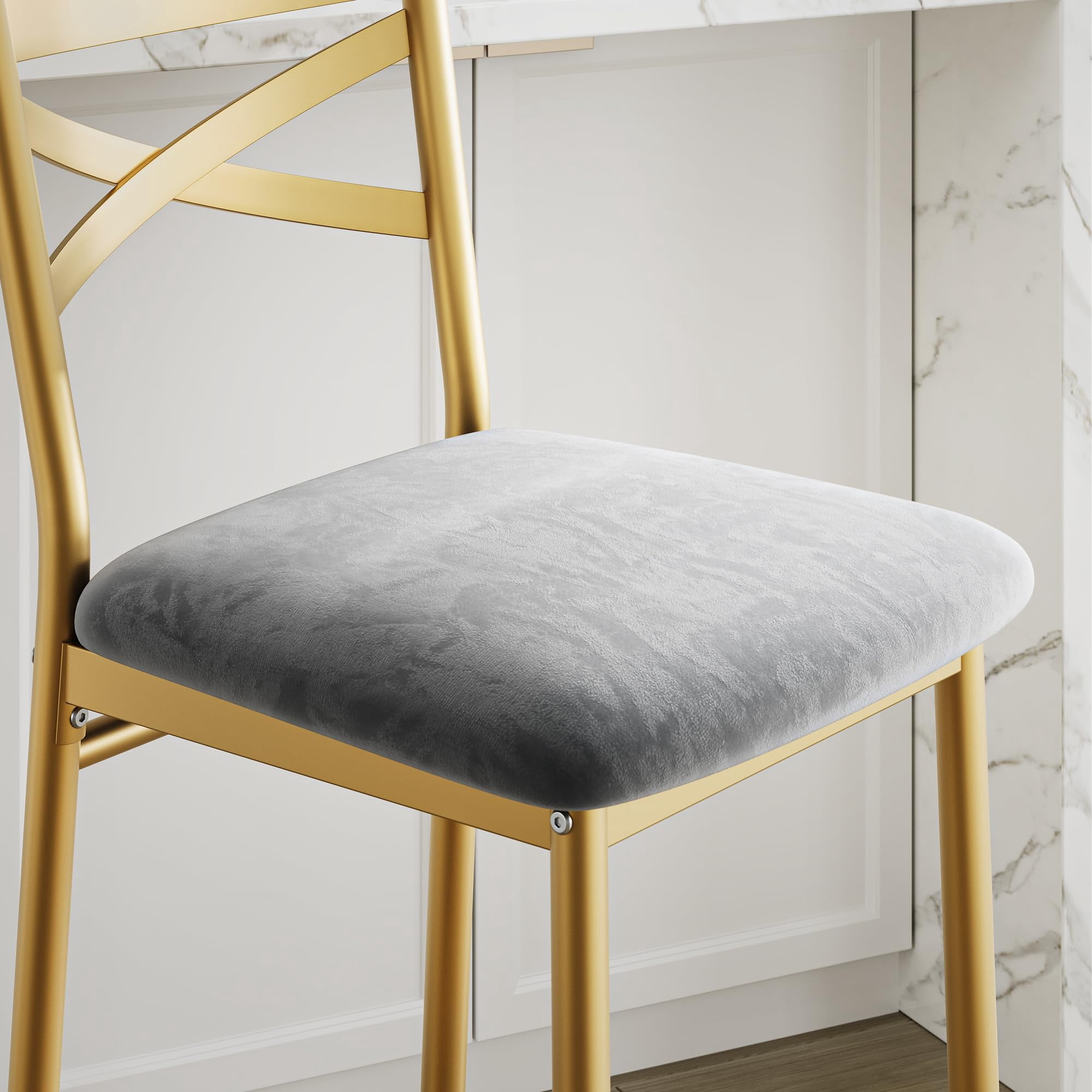 WildBreak 22 inch High Back Bar Stools Set of 2,Upholstered Bar Chairs with Back for Kitchen, Gold