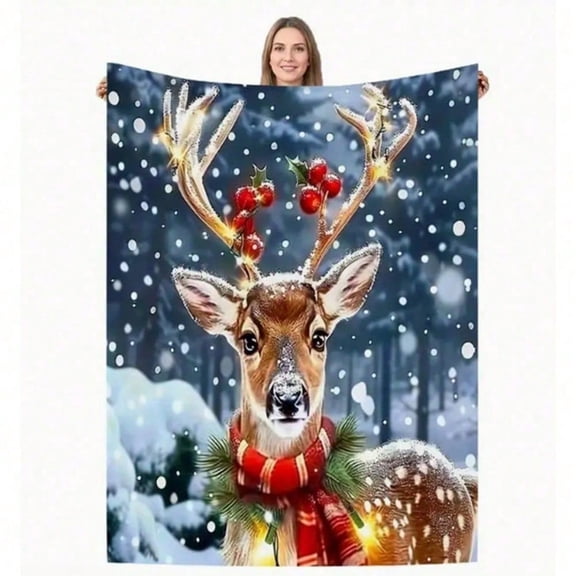 HELLOYOUNG Warm Flannel Throw Blanket Soft Cozy Fleece for Couch Bed Travel - Christmas Reindeer Print Breathable Blanket