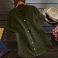 thumbnail image 2 of Loopsun Plus Size Womens Tops, T Shirts for Women, Women's Solid Short Sleeve V Neck Cotton And Linen Button Up Shirt Top Army Green M, 2 of 4