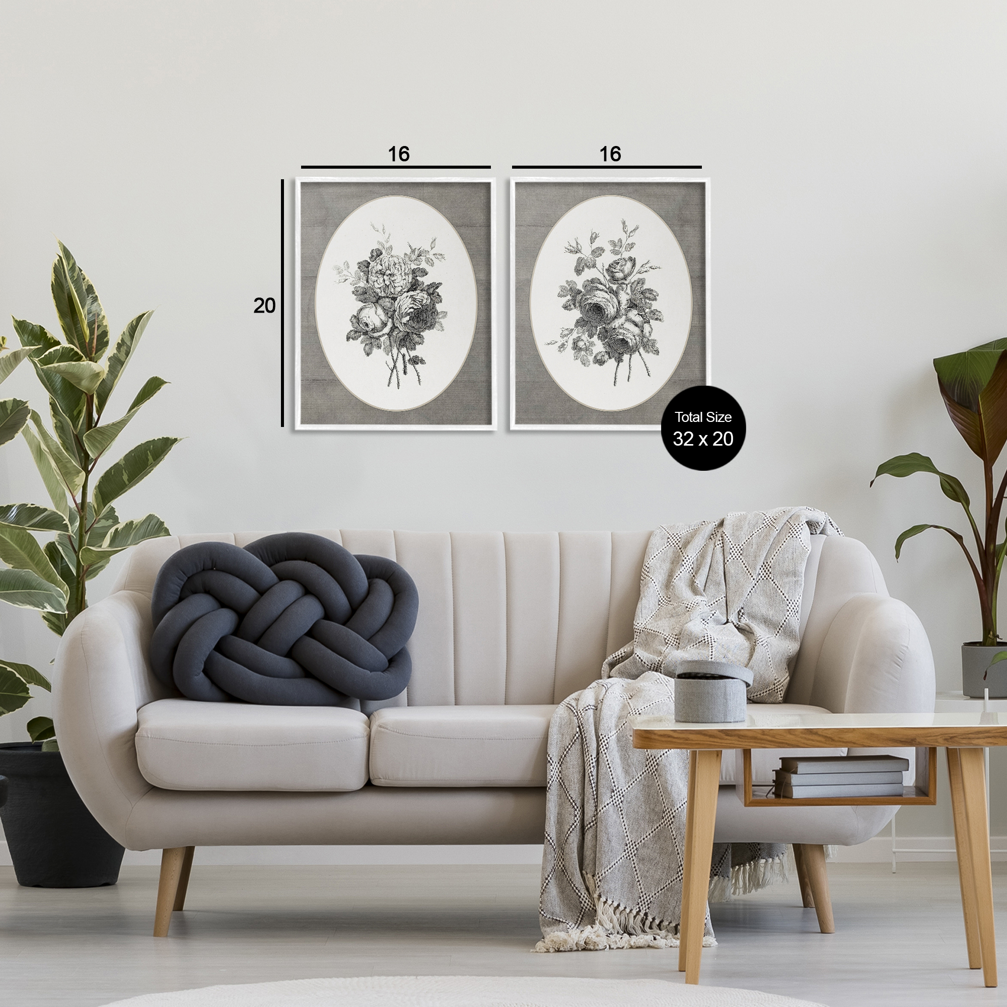 Vintage Petal Bundle Details 2 Piece White Framed Giclee Art Set, design by Lettered and Lined