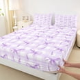 thumbnail image 4 of Erosebridal Bow Butterfly Knot Full Size Sheets for Kid, Purple Square Plaid Bed Sheets, 4 Pieces, 4 of 5