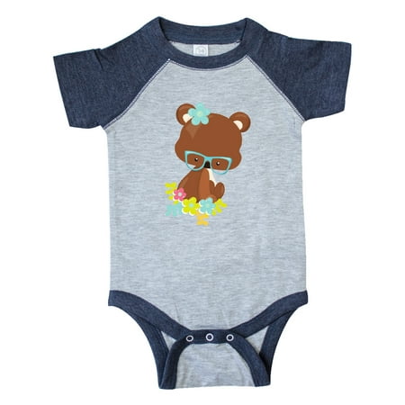 

Inktastic Hipster Bear Bear With Glasses Flowers Gift Baby Boy or Baby Girl Bodysuit