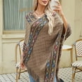 thumbnail image 4 of Women's Ethnic Style Diamond Pattern Pullover Poncho, Winter Warm Tassel Shawl Cape with Fringe, Versatile Travel Wrap for Various Occasions, Fashionable Bohemian Outerwear for Women - Khaki, 4 of 5