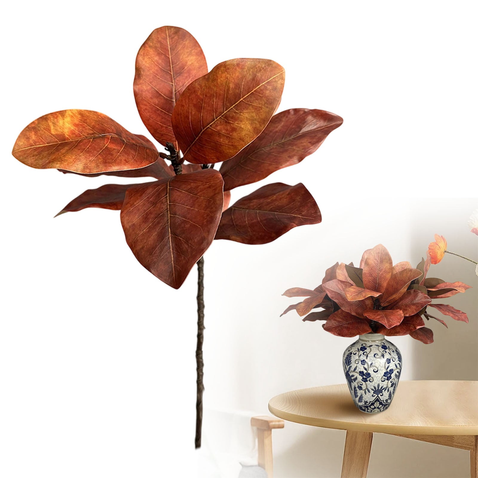 SMKE Fall Artificial Leaves,1Pc Brown 22.04" Magnolia Branch,Faux Floral Stems,Uv Resistant Weatherproof Florals,Seasonal Autumn Floral Decor,Floral Bouquet Arrangement,Decorative Leaf Branches