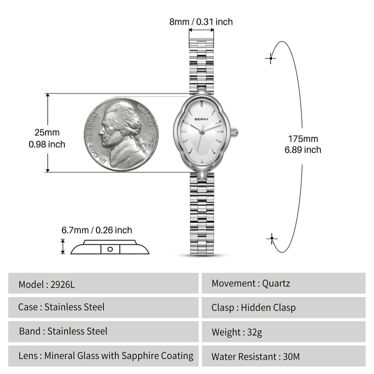 BERNY Small Silver Watches for Women Dainty Vintage Ladies  display picture 3