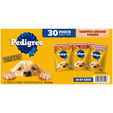 Pedigree Chopped Ground Dinner Wet Dog Food Variety Pack, 3.5 Oz Pouches (30 Pack)