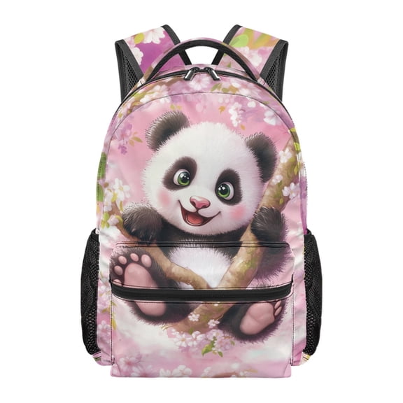 Pzuqiu Adjustable Fit School Bag for Field Trips Travel, Durable Kids Backpack Polyester Waterproof School Backpack, Panda Floral Pattern