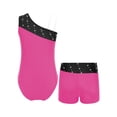 thumbnail image 2 of IEFIEL Kids Girls Rhinestone Oblique Shoulder Bodysuit with Shorts Set for Ballet Dance Gym Hot Pink 16, 2 of 5