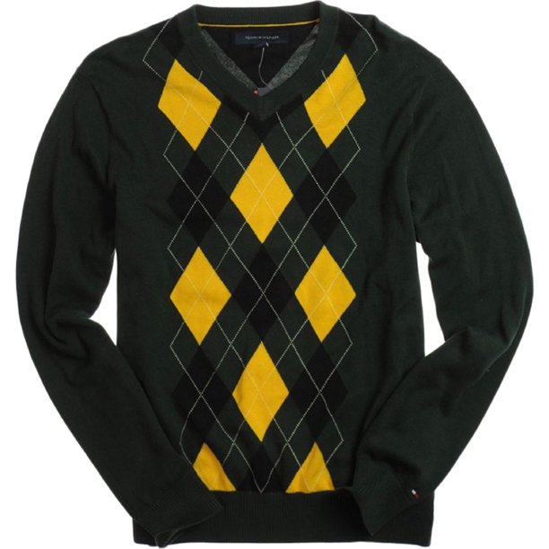 Tommy Hilfiger Eby Argyle suéter de punto con cuello en V para hombre, verde, XX-Large Tommy Hilfiger Tejer