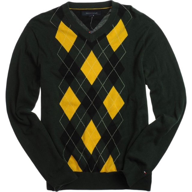 Tommy Hilfiger Eby Argyle suéter de punto con cuello en V para hombre, verde, XX-Large Tommy Hilfiger Tejer